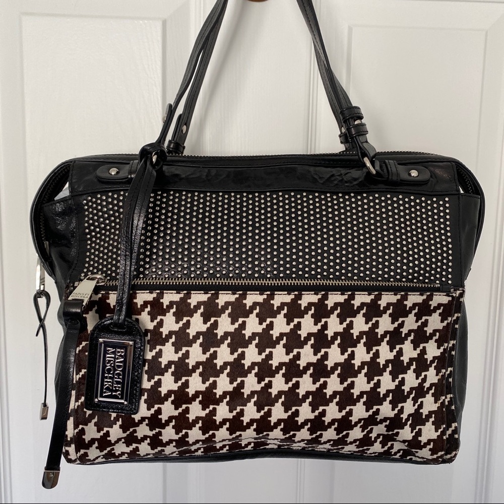 badgley mischka studded hudtooth leather bag